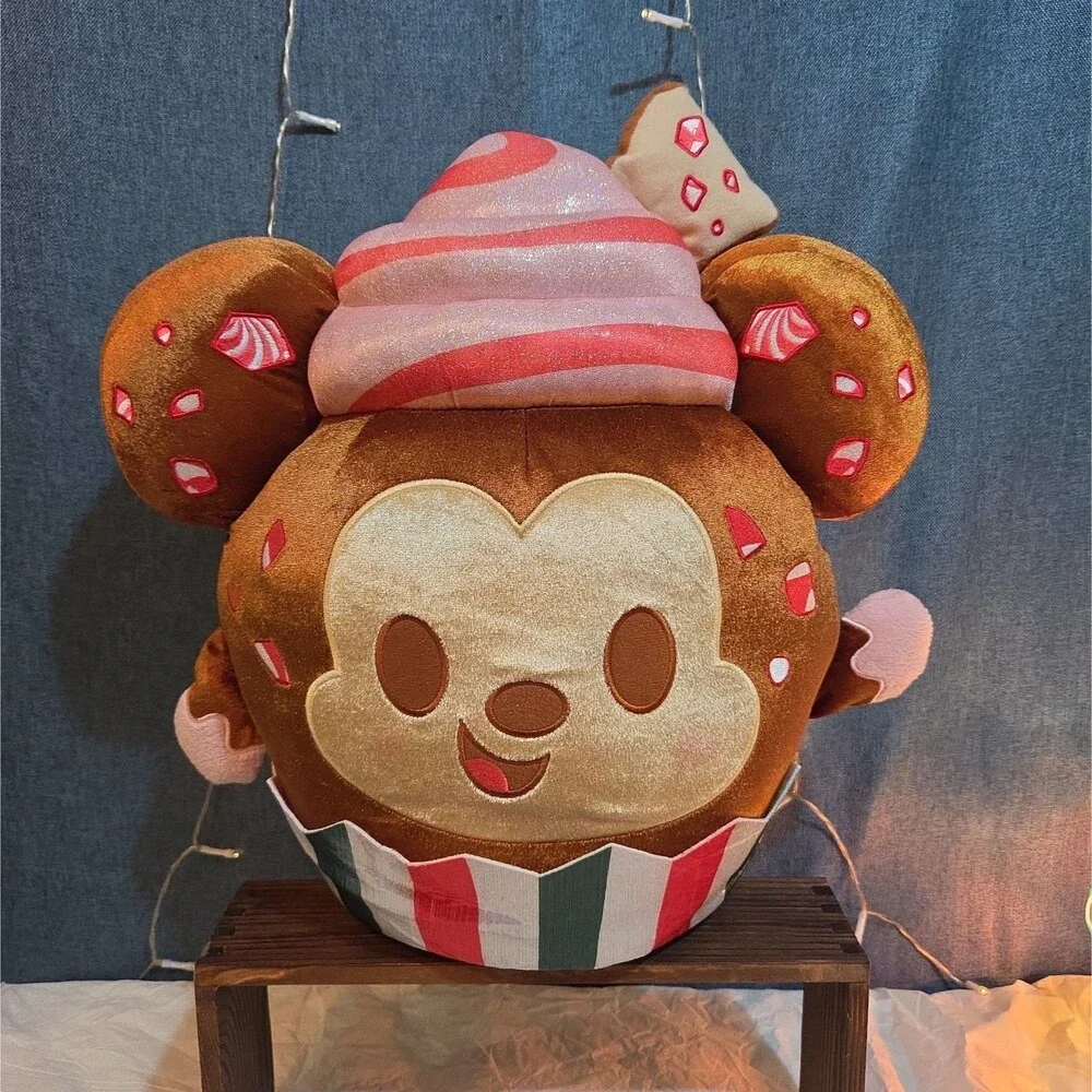 Disney Mickey Mouse Gingerbread Cupcake Plush Toy with Peppermint Accents